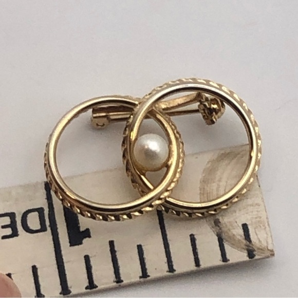VTG Ekelund Real Pearl 14k Gold Fill Filled Petit Circles Brooch 1” x .6” - Picture 5 of 8